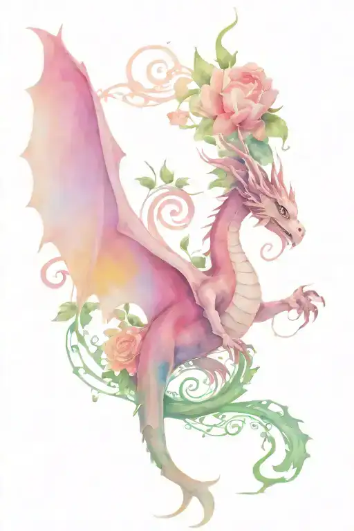 dragons, music, flowers. tattoo design idea