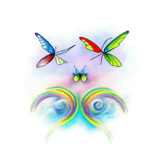 2 butterflies flying over a rainbow tattoo design idea