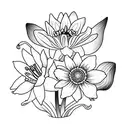 daffodil, water lily, morning glory, two cosmos, chrysanthemum  tattoo design idea