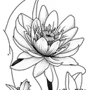 daffodil, water lily, morning glory, two cosmos, chrysanthemum  tattoo design idea