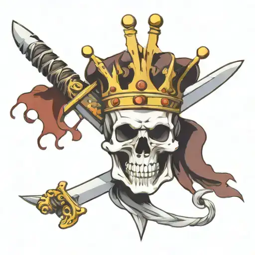 skull with sword and crown tattoo design idea