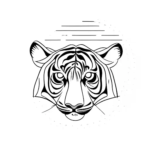 a very cute full-length tiger, hearts and eyes around it, a minimalistic tattoo tattoo design idea