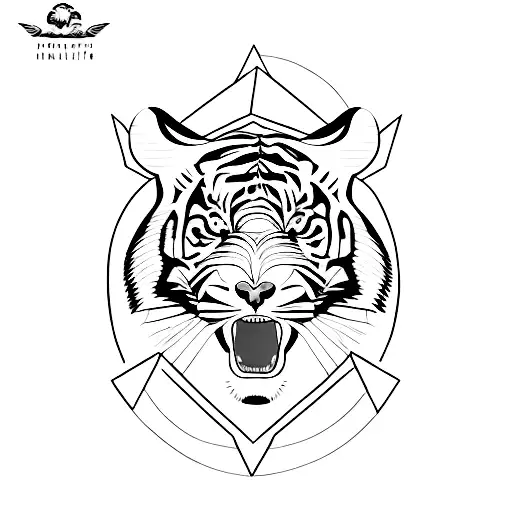 A minimalist tattoo of a tiger's head with stripes forming the shape of a heart tattoo design idea