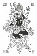 tattoo with all shiva,ganesh, durga, ohm, hanuman, lakshmi, lotus , chakra, swastik in one arm full together tattoo design idea