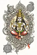tattoo with all shiva,ganesh, durga, ohm, hanuman, lakshmi, lotus , chakra, swastik in one arm full collaborated tattoo design idea