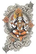 tattoo with all shiva,ganesh, durga, ohm, hanuman, lakshmi, lotus , chakra, swastik in one arm full collaborated tattoo design idea