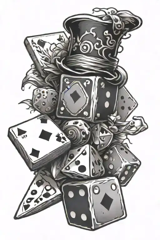 Cards and Dice rolling tattoo design idea