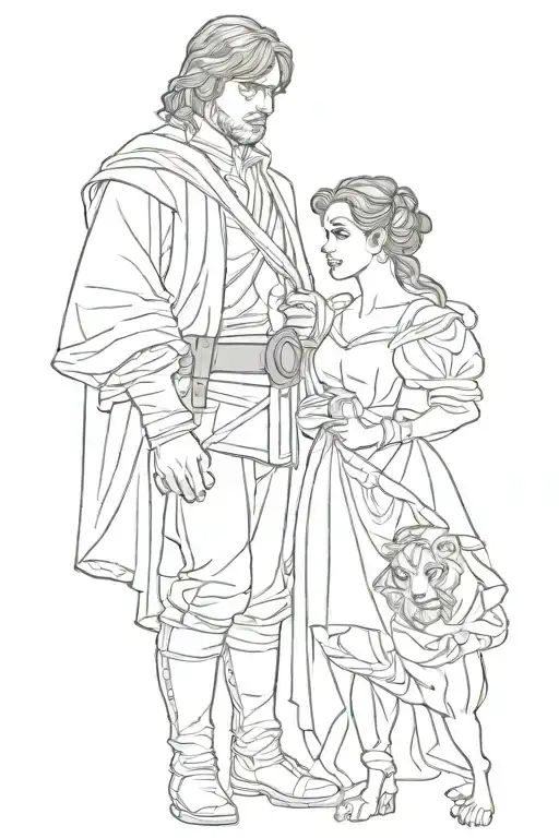 luke skywalker with beauty and the beast tattoo design idea