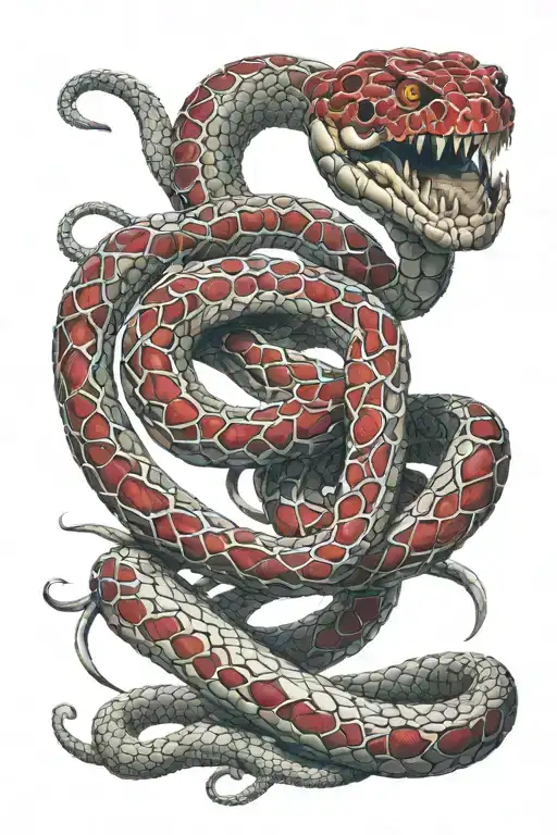 Skeleton of a snake with red scales coming off tattoo design idea