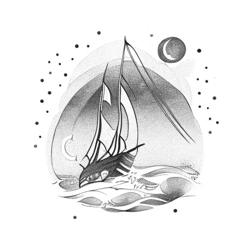 A Viking longship sailing through the Northern Lights tattoo design idea