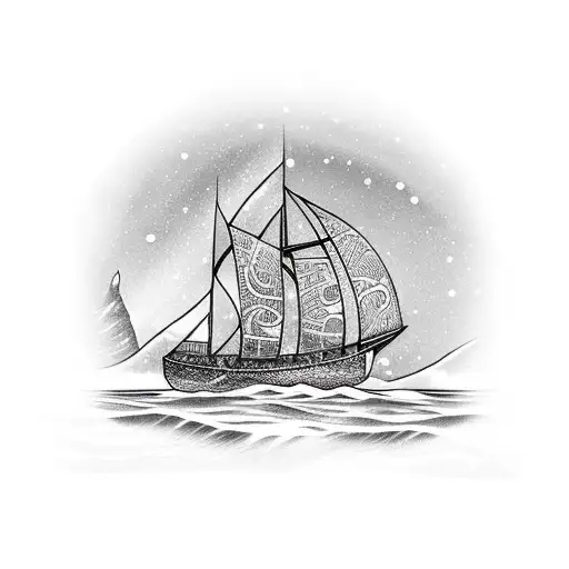 A Viking longship sailing through the Northern Lights tattoo design idea
