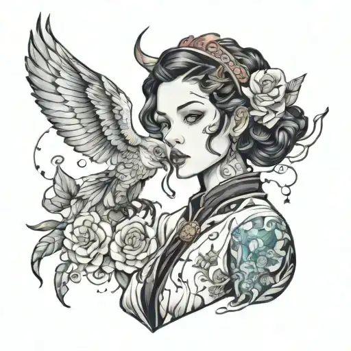 AI art women fictional character  tattoo design idea