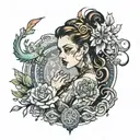 AI art women fictional character  tattoo design idea