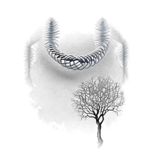 A sketch-like illustration of a DNA strand forming the shape of a tree tattoo design idea