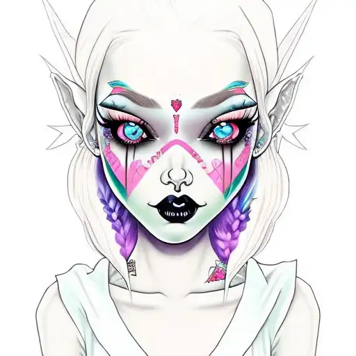 goth girl elf ears blue hair tattoo design idea
