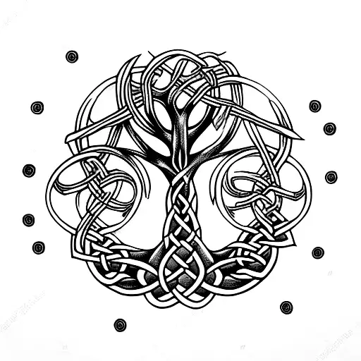 Celtic tree of life, long branchs, realistic, tattoo design idea
