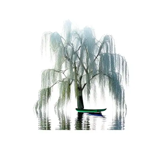 weeping willow over a lake moon, little row boat tattoo design idea