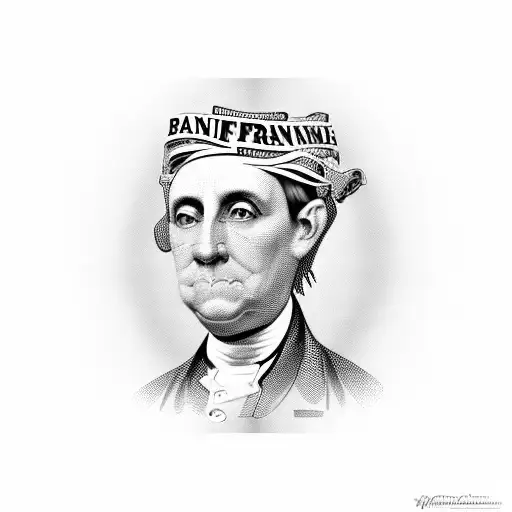Benjamin Frankline wearing a bandana, money, guns, drugs tattoo design idea