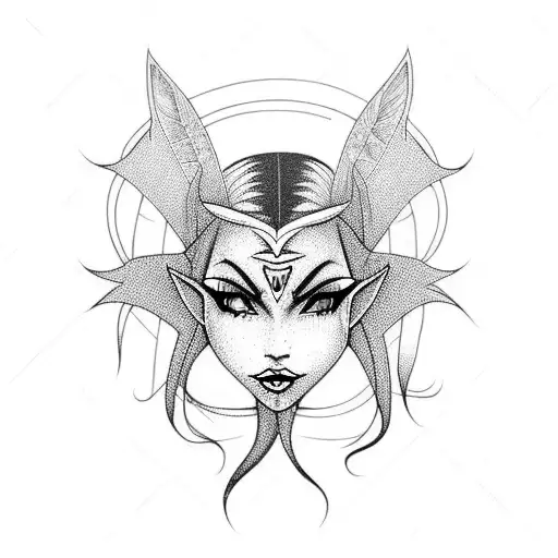 goth girl elf ears  tattoo design idea