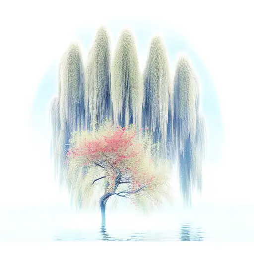weeping willow over a lake thick lines tattoo design idea