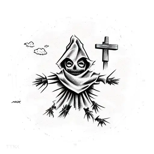 scarecrow on cross simple sketch tattoo design idea