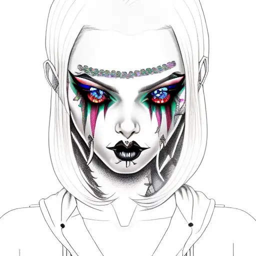 goth girl elf ears purple gem collar tattoo design idea