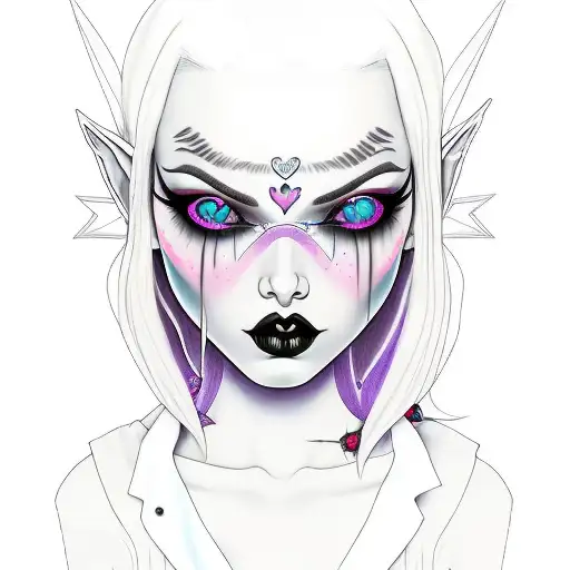 goth girl elf ears blue hair tattoo design idea