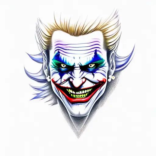 joker heavy smile realistic drawing purple hair tattoo design idea