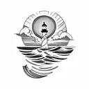 light house with moon and waves thick lines tattoo design idea