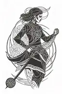 Arabic symbol of female warrior (mukatila) supplemented with abstract lines on wrist covering bigger area. tattoo design idea