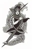 Arabic symbol of female warrior (mukatila) supplemented with abstract lines on wrist covering bigger area. tattoo design idea