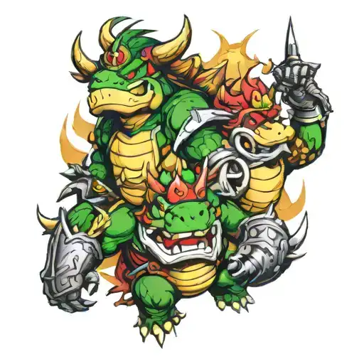 bowser and mario dark souls tattoo design idea