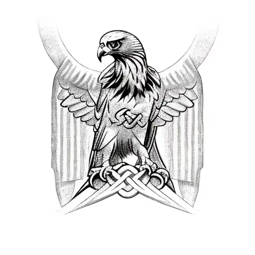 a golden eagle on a celtic warrior cross tattoo design idea