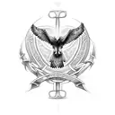 a golden eagle superimposed on a celtic warrior cross tattoo design idea