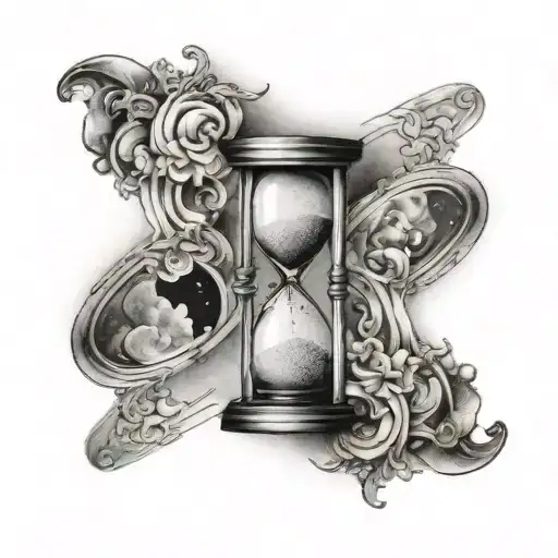 hourglass filled with white dust and the moon inside tattoo design idea