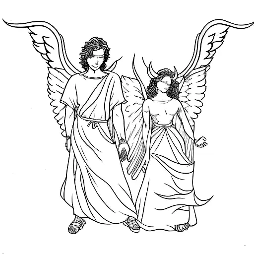 angel and demon tattoo design idea