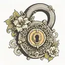 a antique lock with an eye in the center which the key hole be rhe eye iris the whole design be old school  tattoo design idea