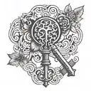 a antique key with an brain in the top k the whole design be old school  tattoo design idea