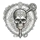 a antique key with an brain in the top k the whole design be old school  tattoo design idea