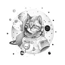 space cat cowboy tattoo design idea