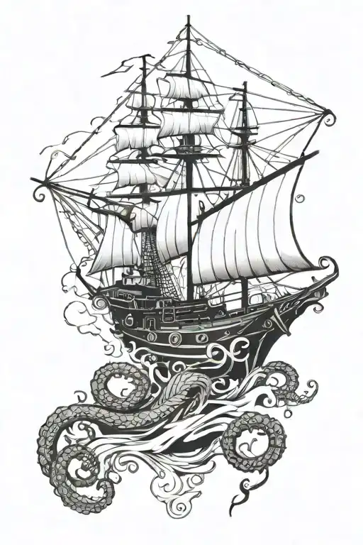 Kraken pulling a ship tattoo design idea