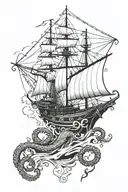 Kraken pulling a ship tattoo design idea