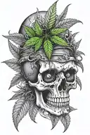 A skull with marijuana leaves growing out of the eye sockets tattoo design idea