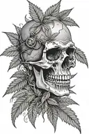 A skull with marijuana leaves growing out of the eye sockets tattoo design idea