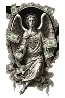 angel Gabriel with money tattoo design idea