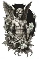 angel Gabriel with money tattoo design idea