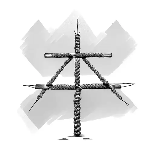 A tradional cross made of two railroad nails and rope rapping around it as a simple drawing  tattoo design idea