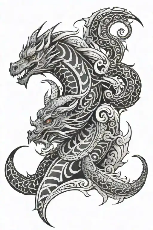 maori sleeve including capricorn and dragon emerging tattoo design idea