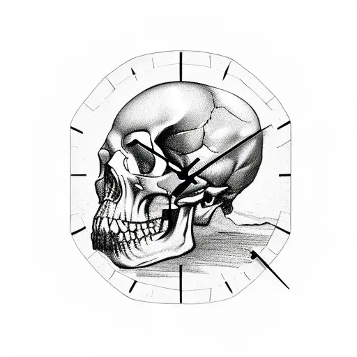 antique clock, going into nothing around a skull tattoo design idea