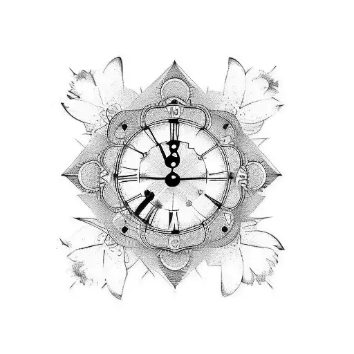 antique clock tattoo design idea